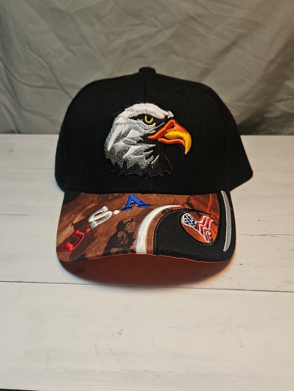Black Eagle Patch Baseball Cap with Camouflage Brim
